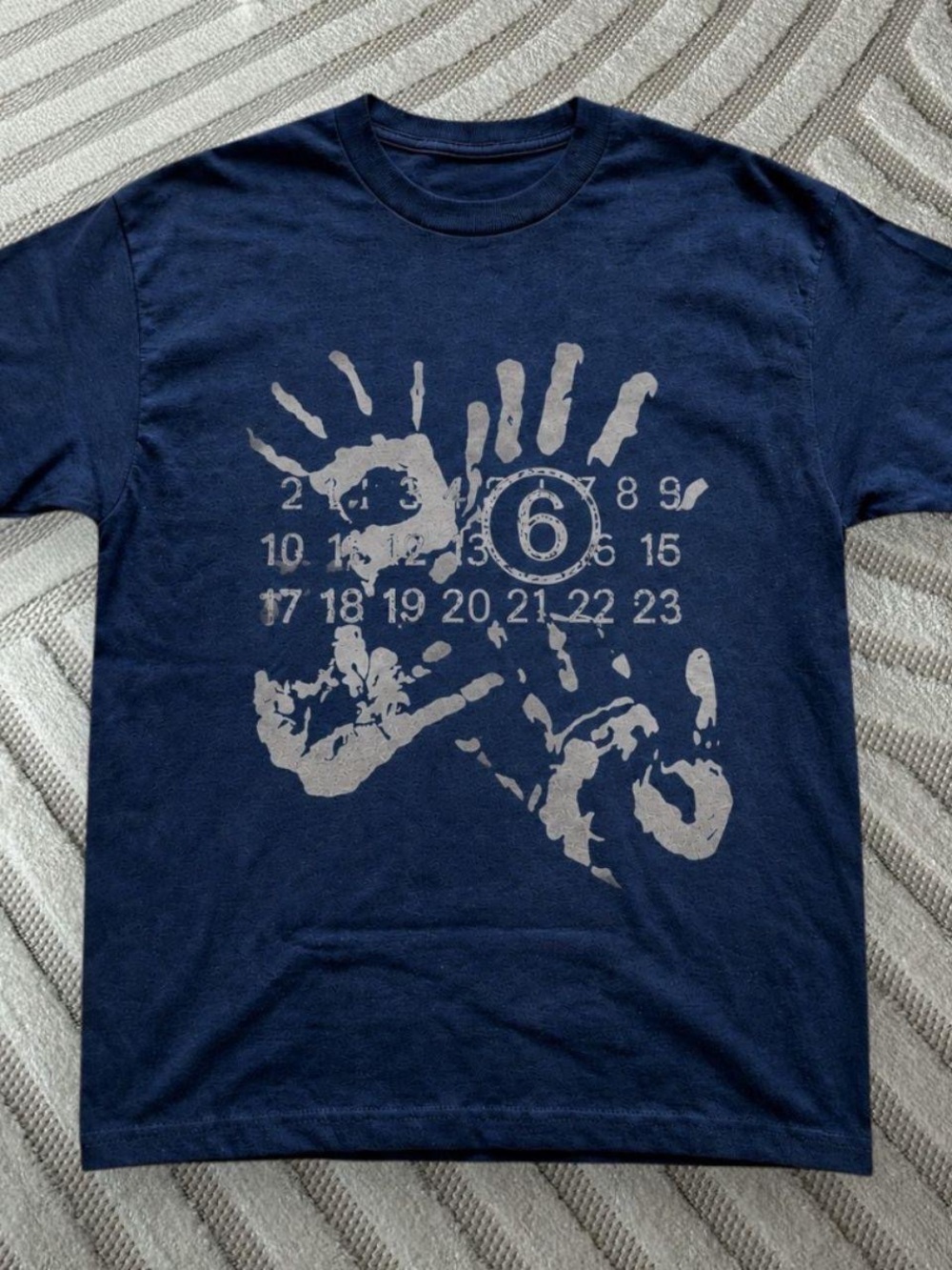 Gildan Navy Short-Sleeve T-Shirt with Gray Handprint Graphic